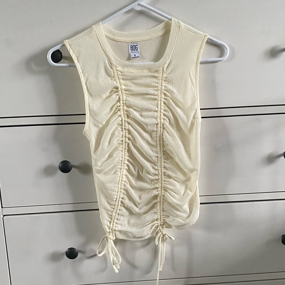 BDG Urban Outfitters Ruched Tank- sleeveless cream sheer top